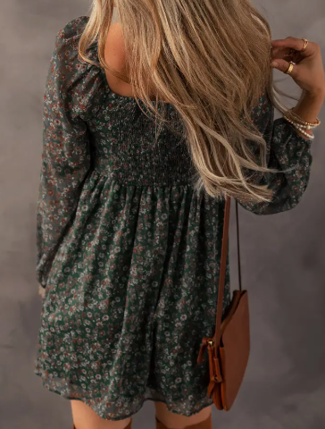 Floral Print Sweetheart Neck Mini Dress