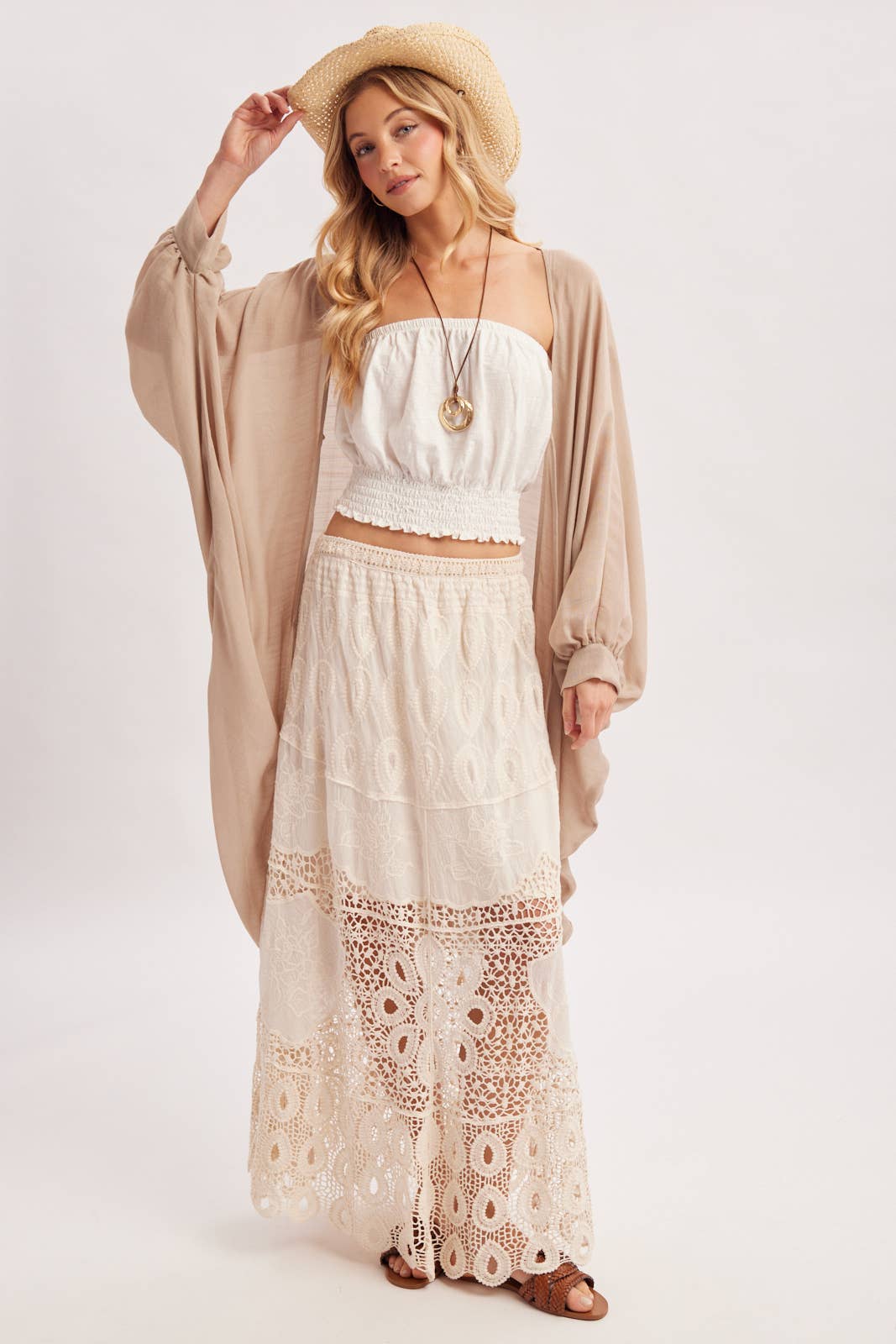 Natural Boho Crochet Lace Maxi Skirt