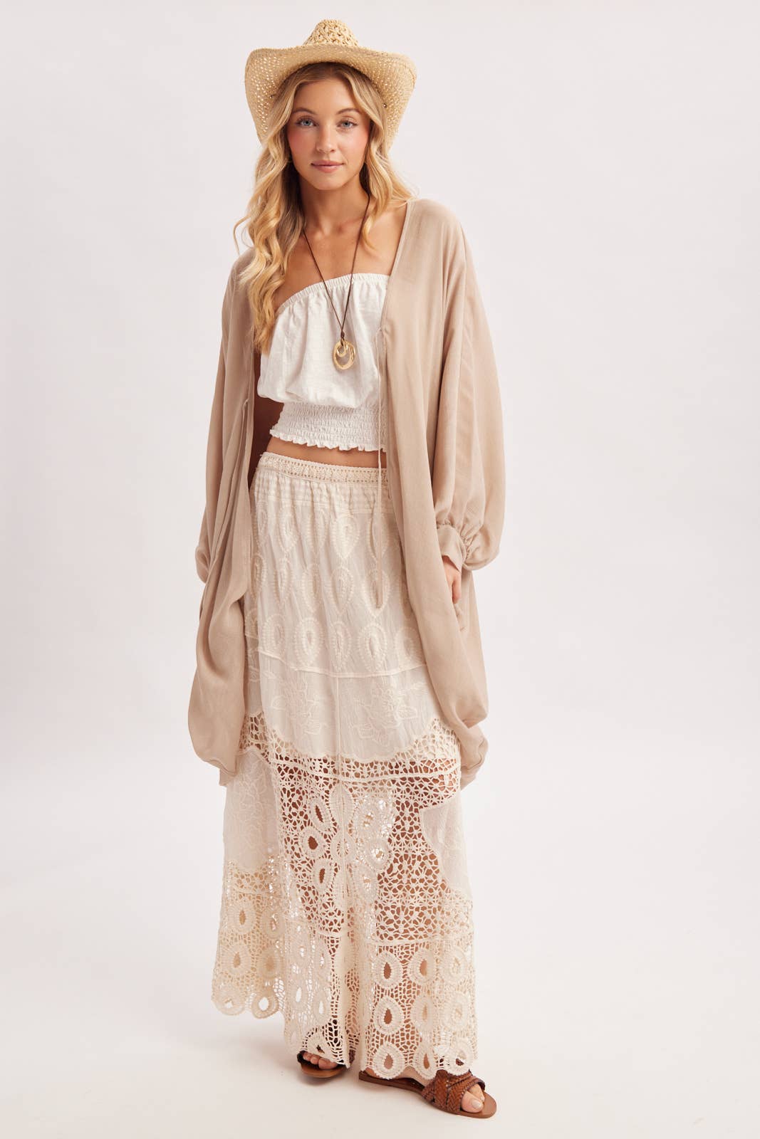 Natural Boho Crochet Lace Maxi Skirt