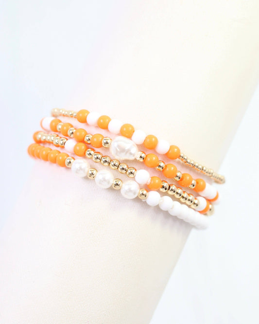 Orange & White Beaded Bracelet Set