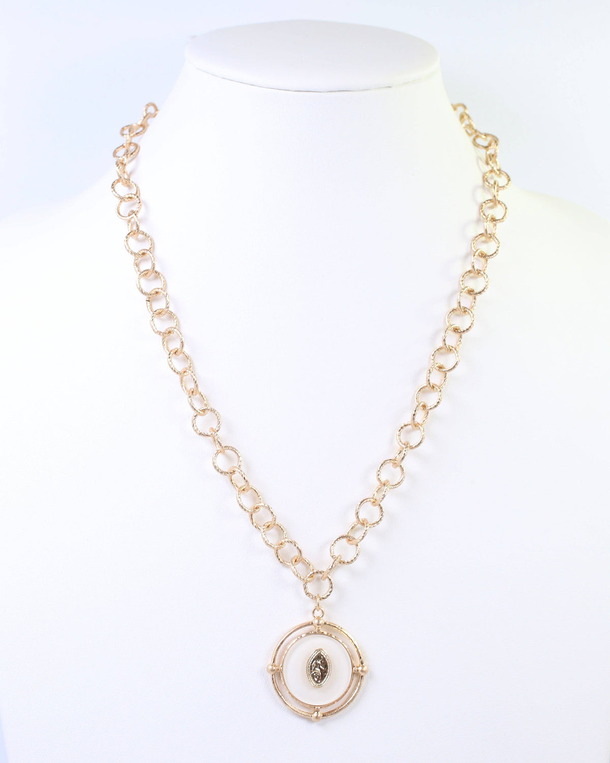 White & Gold Circle Pendant Necklace