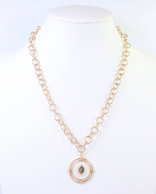 White & Gold Circle Pendant Necklace