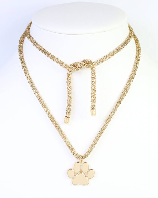 Gold Paw Print Cord Necklace