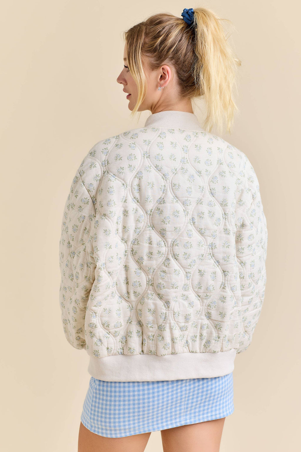 Oversized Quilted Floral Print Bomber Jacket