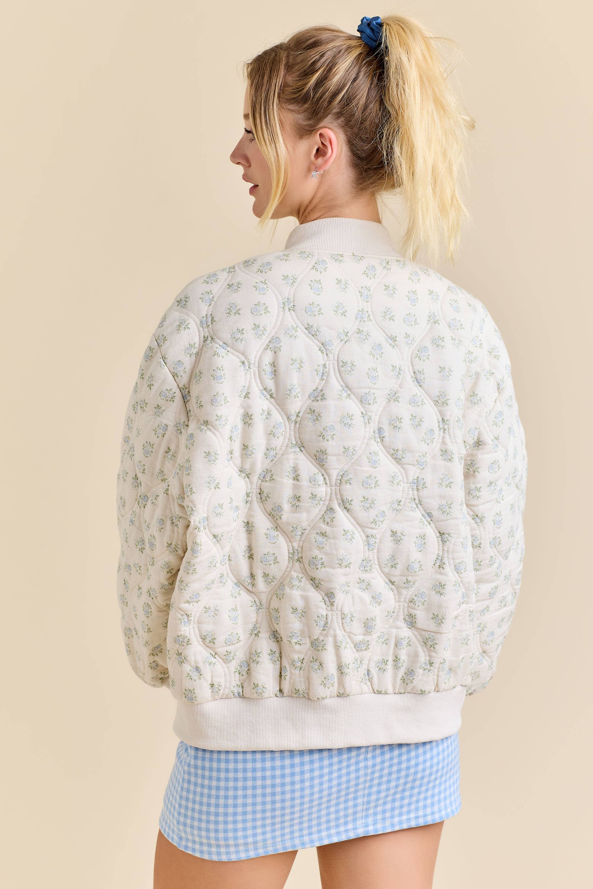 Oversized Quilted Floral Print Bomber Jacket