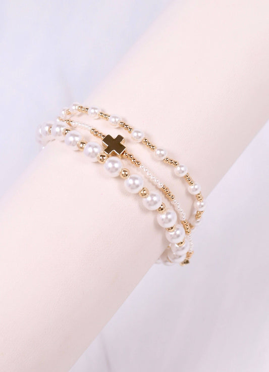 Grace Upon Grace Pearl Cross Bracelet Set