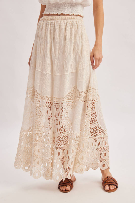 Natural Boho Crochet Lace Maxi Skirt