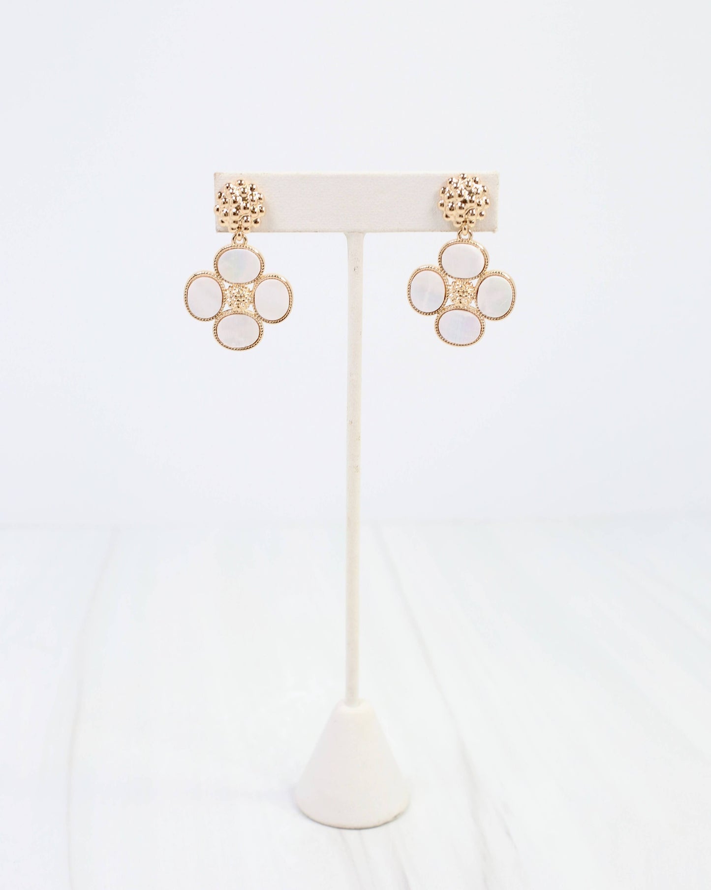 Mother-of-Pearl Flower Dangle Earrings