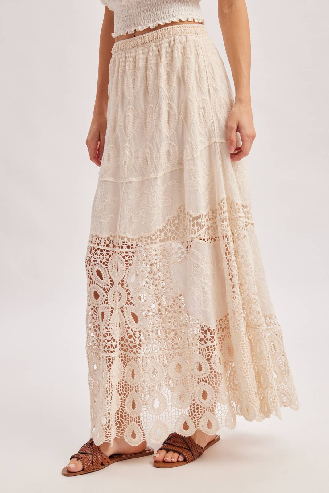 Natural Boho Crochet Lace Maxi Skirt