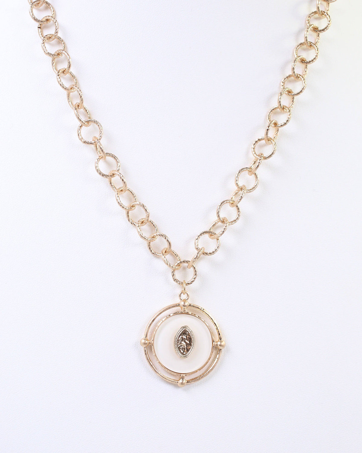 White & Gold Circle Pendant Necklace