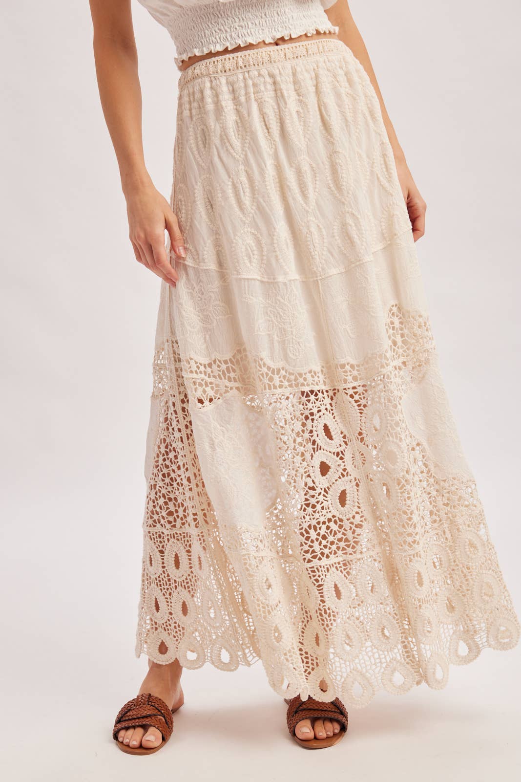 Natural Boho Crochet Lace Maxi Skirt