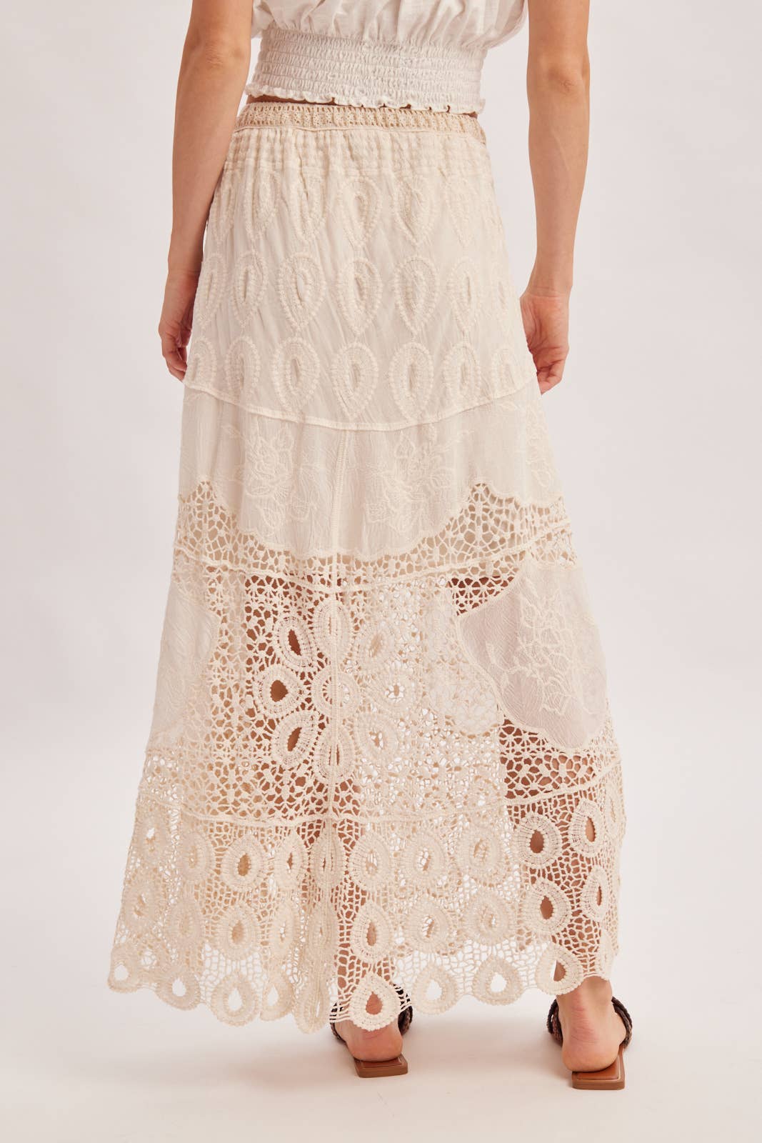 Natural Boho Crochet Lace Maxi Skirt