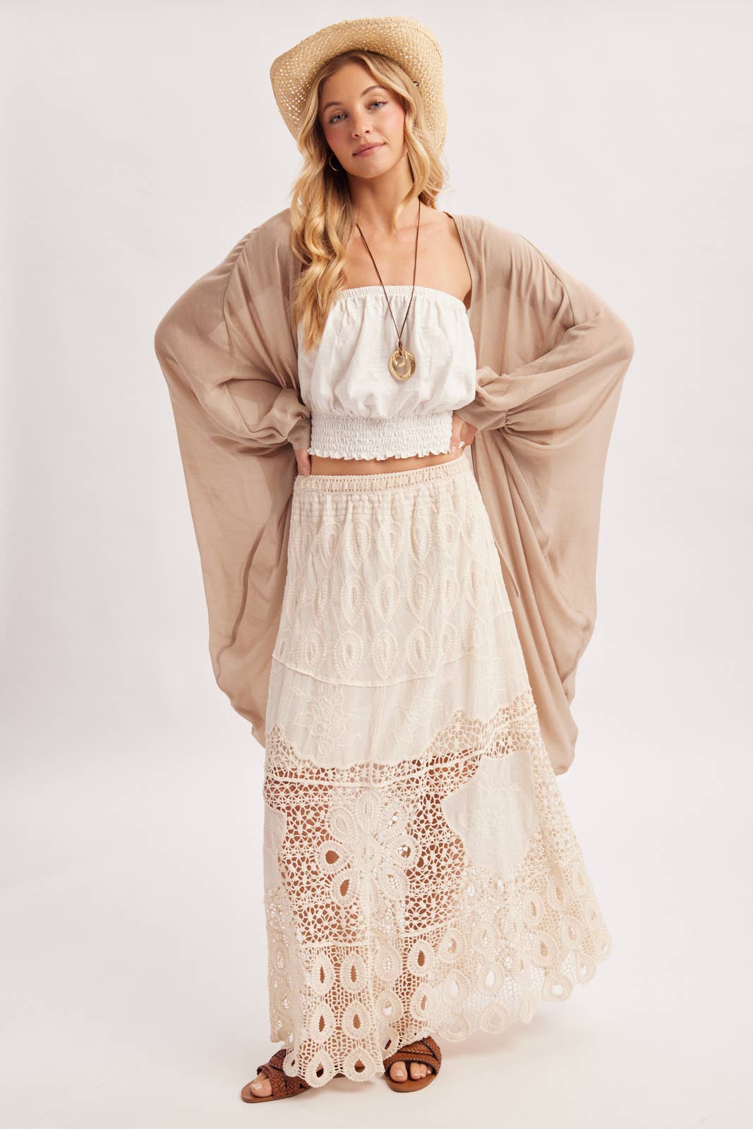Natural Boho Crochet Lace Maxi Skirt