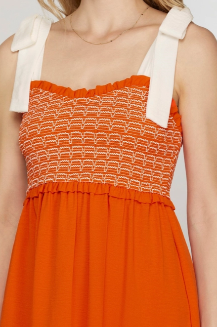 Smocked Bow Strap Dress