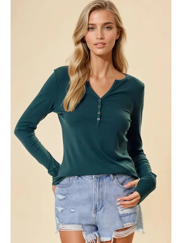Hunter Green Henley Knit Top