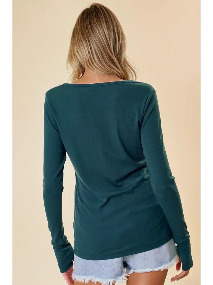 Hunter Green Henley Knit Top