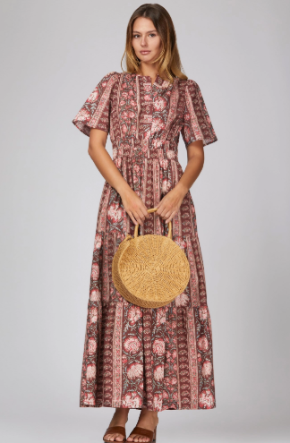 Merlot Floral Tiered Maxi Dress