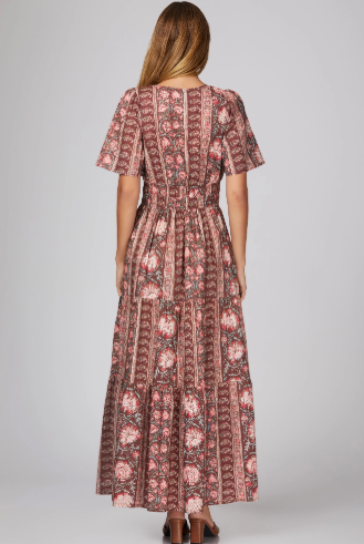 Merlot Floral Tiered Maxi Dress