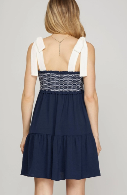 Shoulder Bow Tie Mini Dress