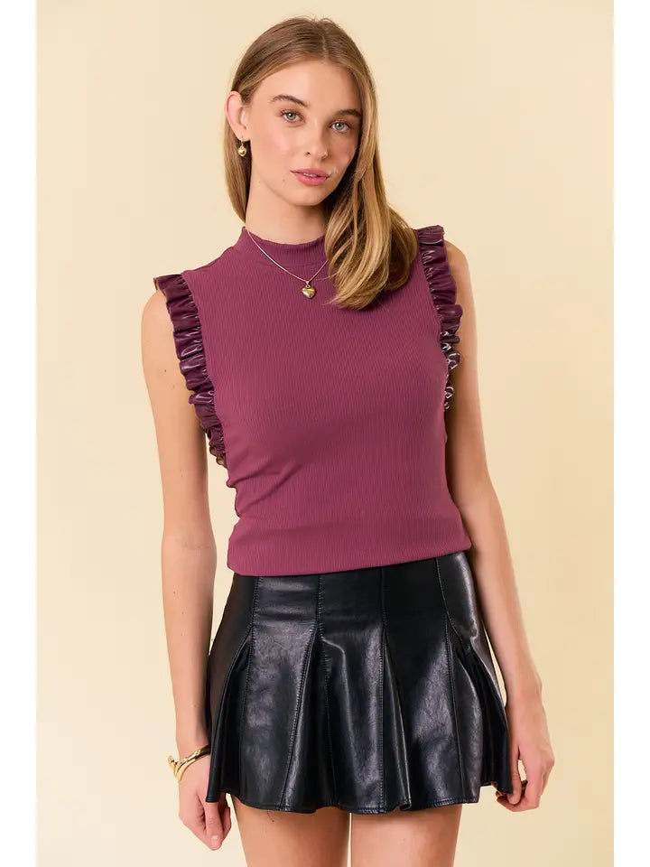 Plum Mock Neck Ruffle Tank