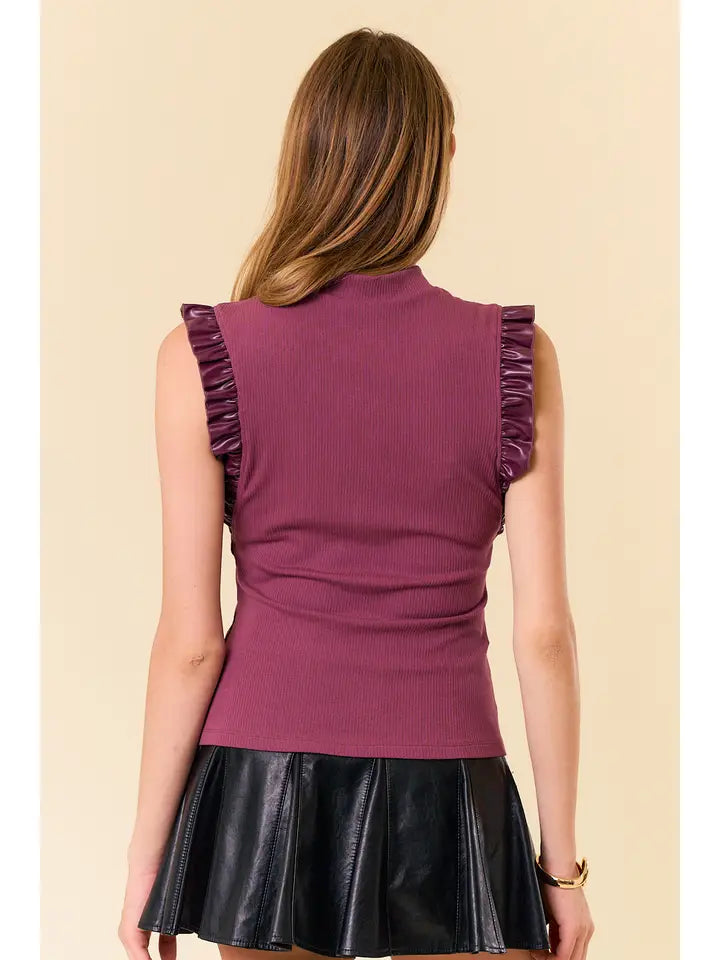 Plum Mock Neck Ruffle Tank