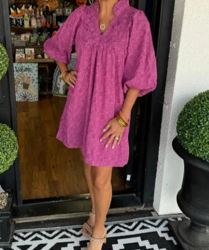 Textured Puff Sleeve Dress